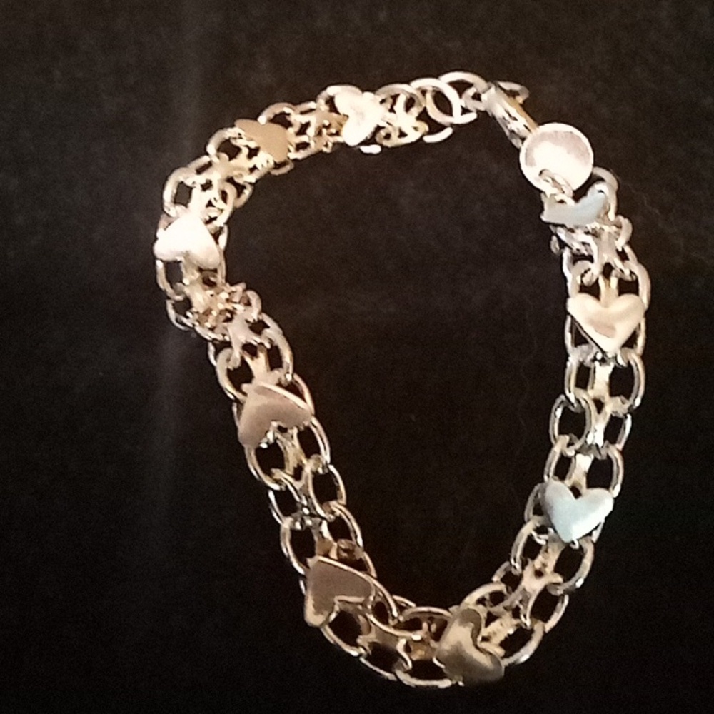 Solid Sterling Silver Bracelet With Hearts - image 1